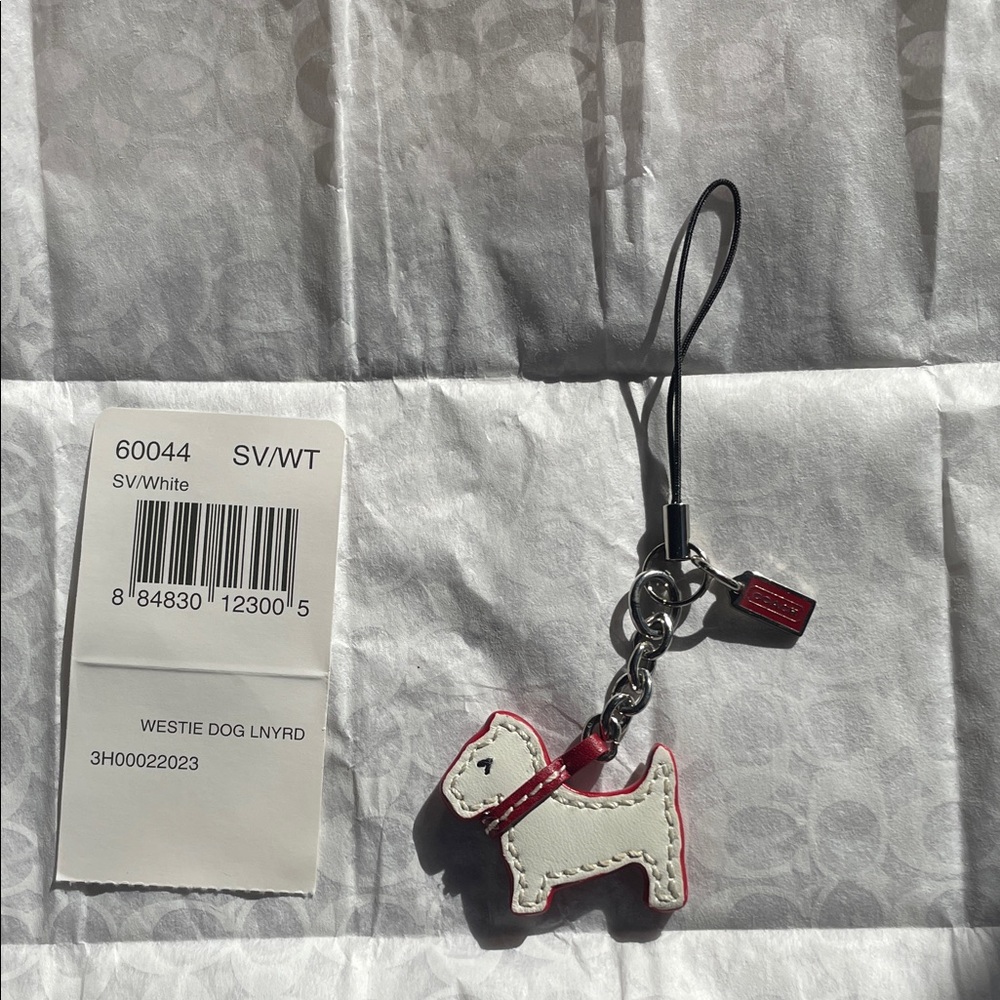Coach White and Red Dog Keychain